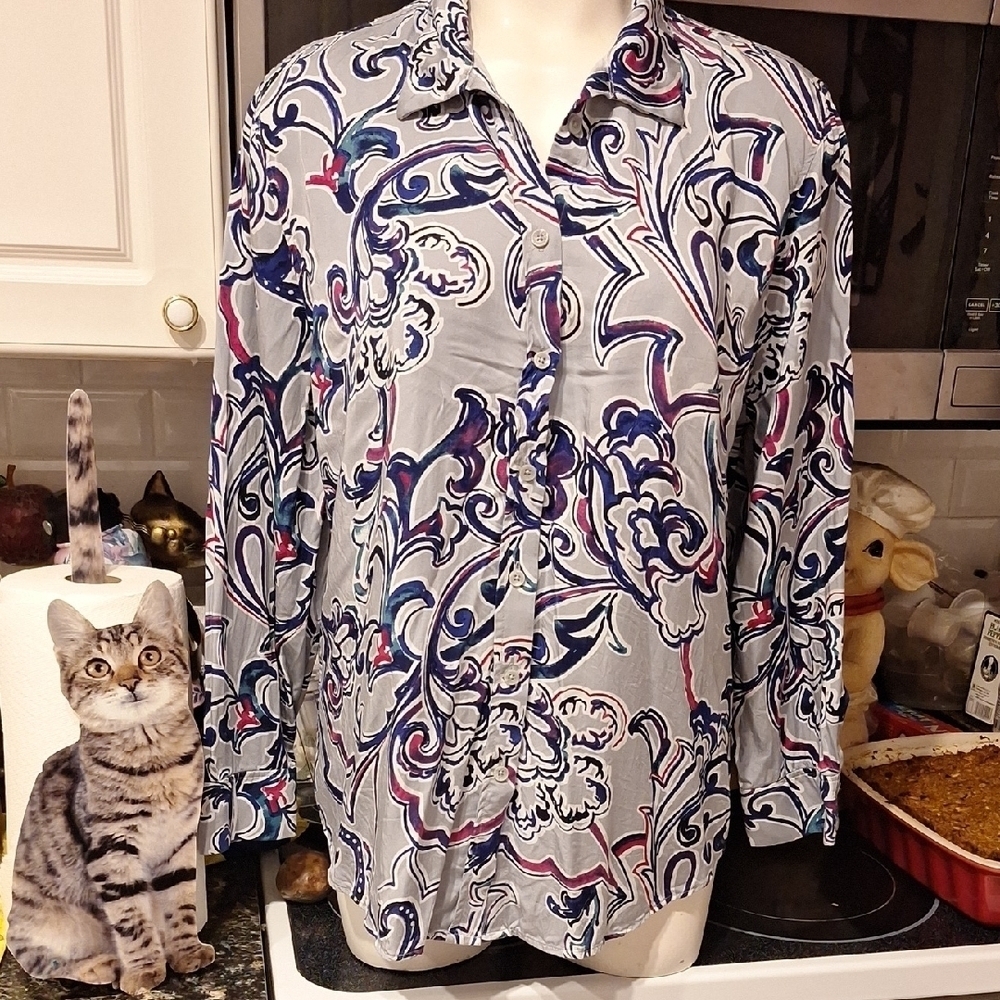 e Chico's Blue and Purple Casual Button Down Shirt Size 3 Regular